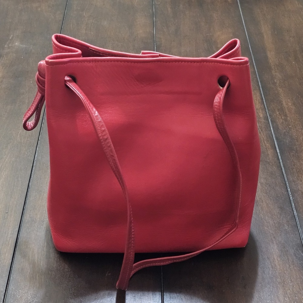 Vintage Hans Koch Ltd Soho New York Red Leather Bucket Shoulder Bag‎ Braided